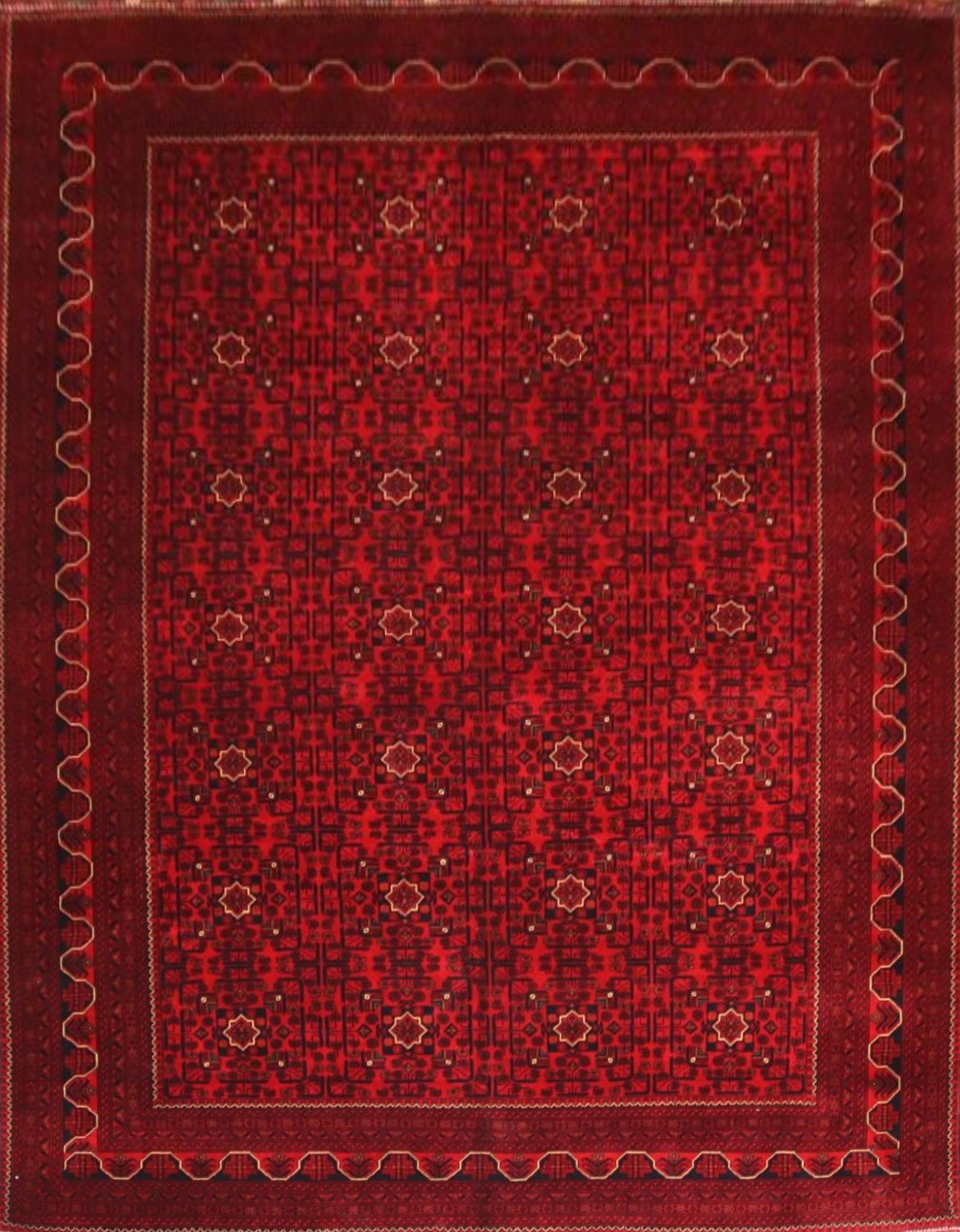 Red Afghan Turkmen Bukhara Fine Rug – 11.4X8.1FT.