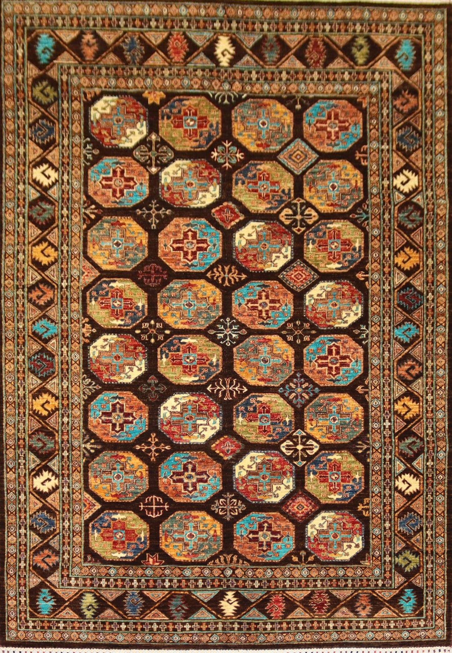 Afghan Tribal Handmade Filpa Design Rug - 10.1×6.6Ft.