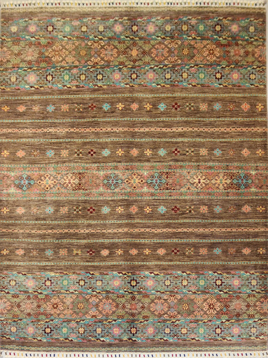 Tribal Brown Handmade Rug -7.7×5.9Ft.