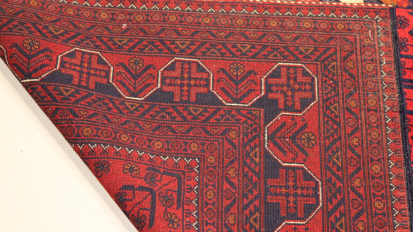 Red Afghan Turkmen Rug – 11.7X 8.2 FT.