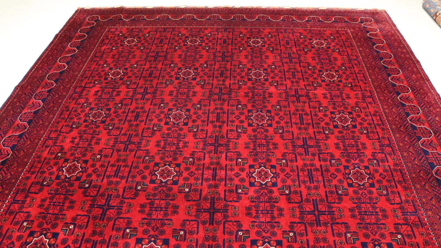 Red Afghan Turkmen Rug – 11.7X 8.2 FT.