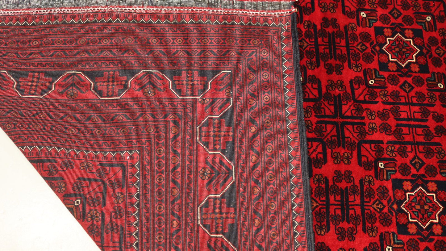 Red Afghan Turkmen Bukhara Fine Rug – 11.4X8.1FT.