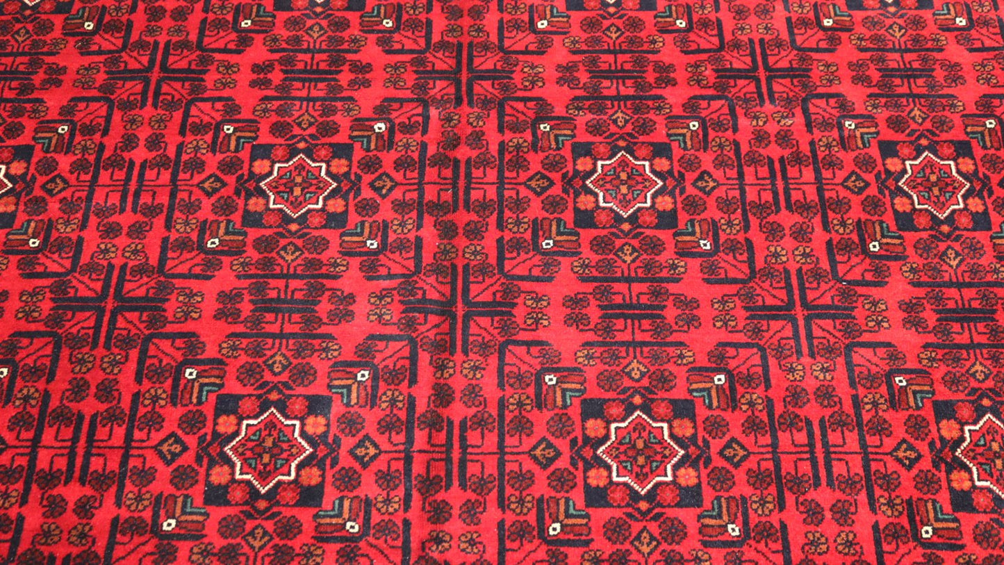 Red Afghan Turkmen Bukhara Fine Rug – 11.4X8.1FT.