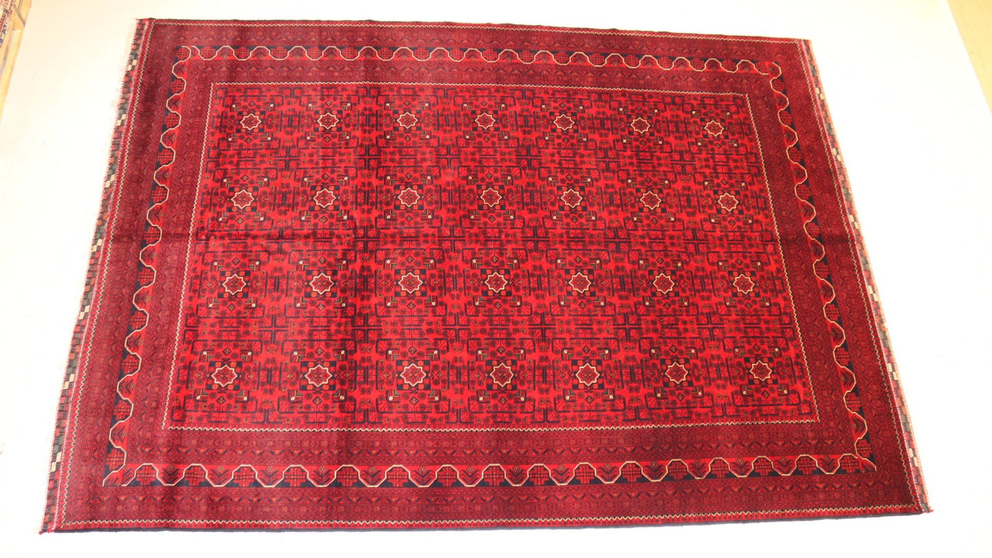 Red Afghan Turkmen Bukhara Fine Rug – 11.4X8.1FT.