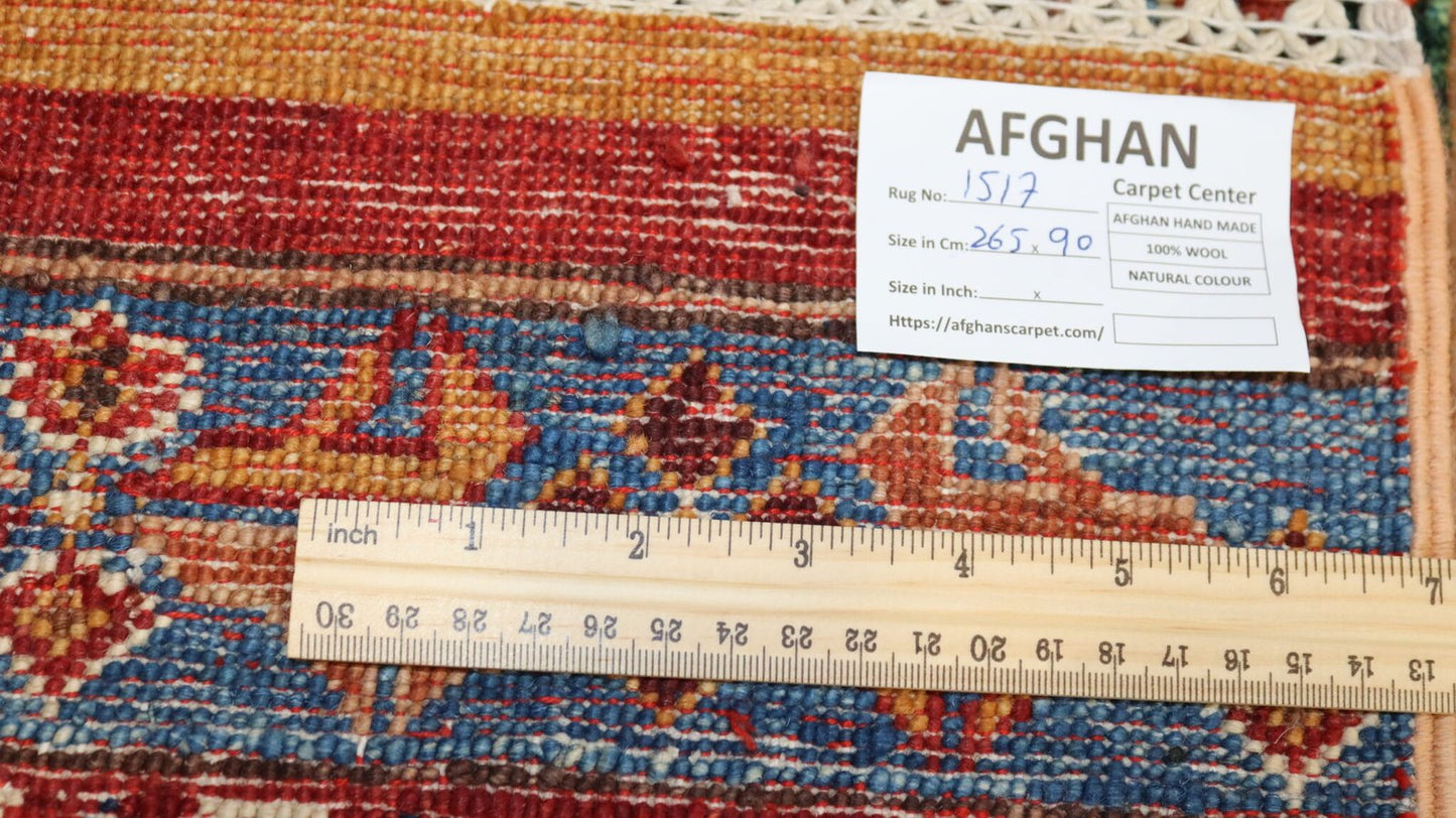 Afghan Handmade Rug-Size-265X90-Cm–8.6X2.9 Ft.