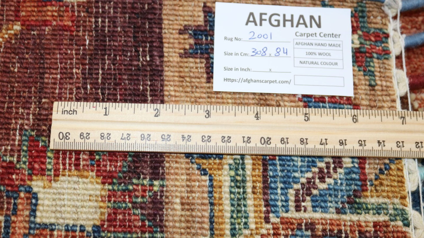 Afghan Handmade Rug-Size-308X84-Cm-10.1X2.7 Ft.