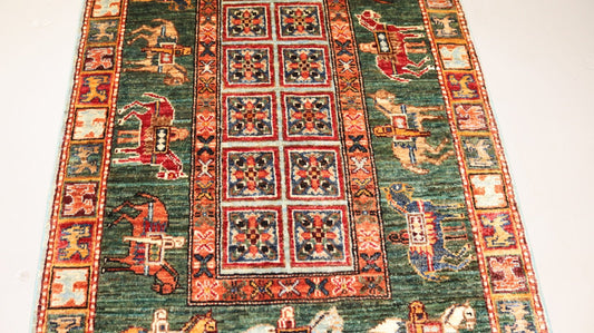 Afghan Handmade Rug-Size-126X85-CM 4.1×2.7 FT.