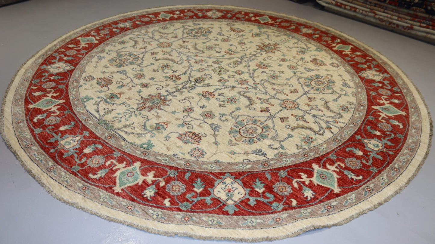 Afghan Handmade Round Rug -Size- 250 X 250 Cm–8.2 X 8.2 Ft.