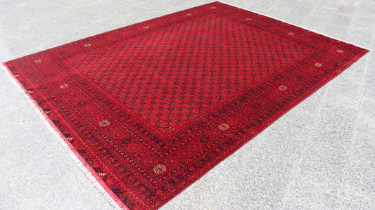 Vintage Red Turkmen Mowri Rug -10.9×8.0FT