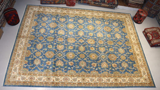 Turkmen Blue Ziegler Rug – 12.4 X 9 Ft.