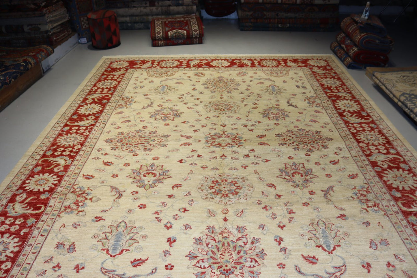 Afghan White Ziegler Rugs - 11.7 X 8.9 Ft