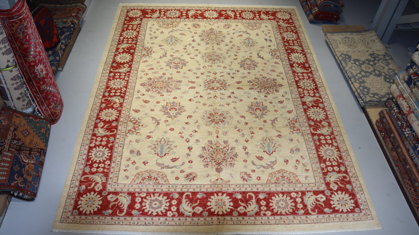 Afghan White Ziegler Rugs - 11.7 X 8.9 Ft