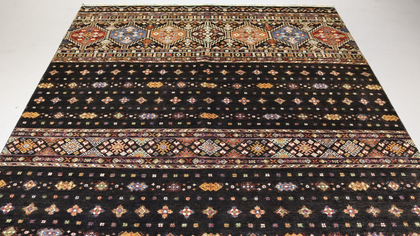 Handmade Black Khurjeen Rug - 10×7 Ft.