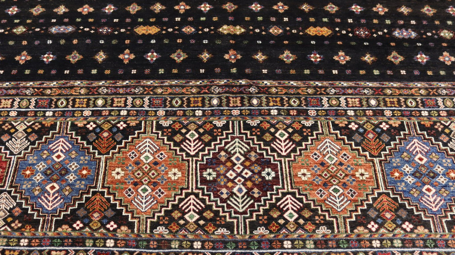 Handmade Black Khurjeen Rug - 10×7 Ft.