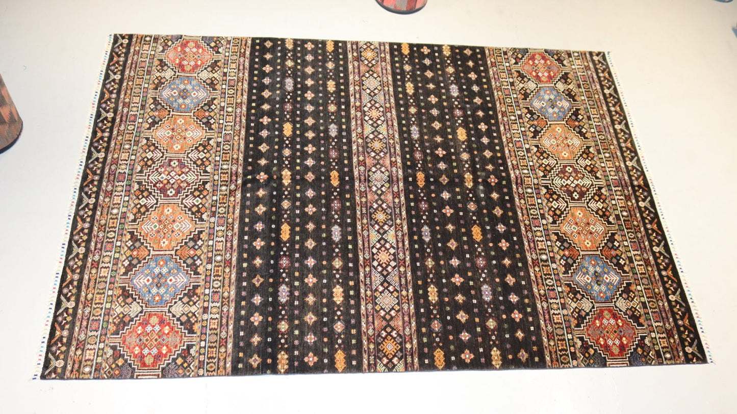 Handmade Black Khurjeen Rug - 10×7 Ft.