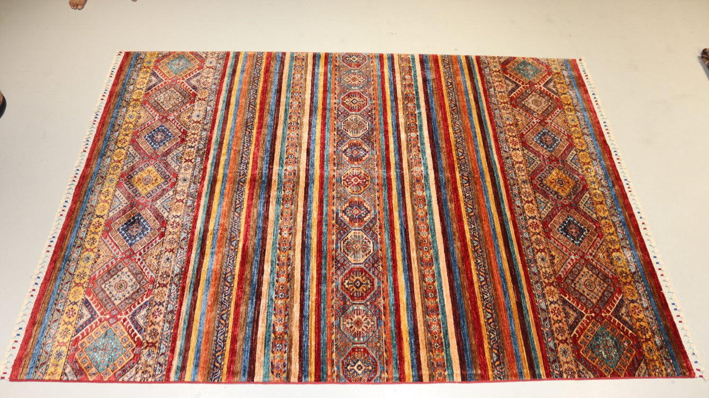 Red Handmade Rug  -7.9×5.8 Ft.