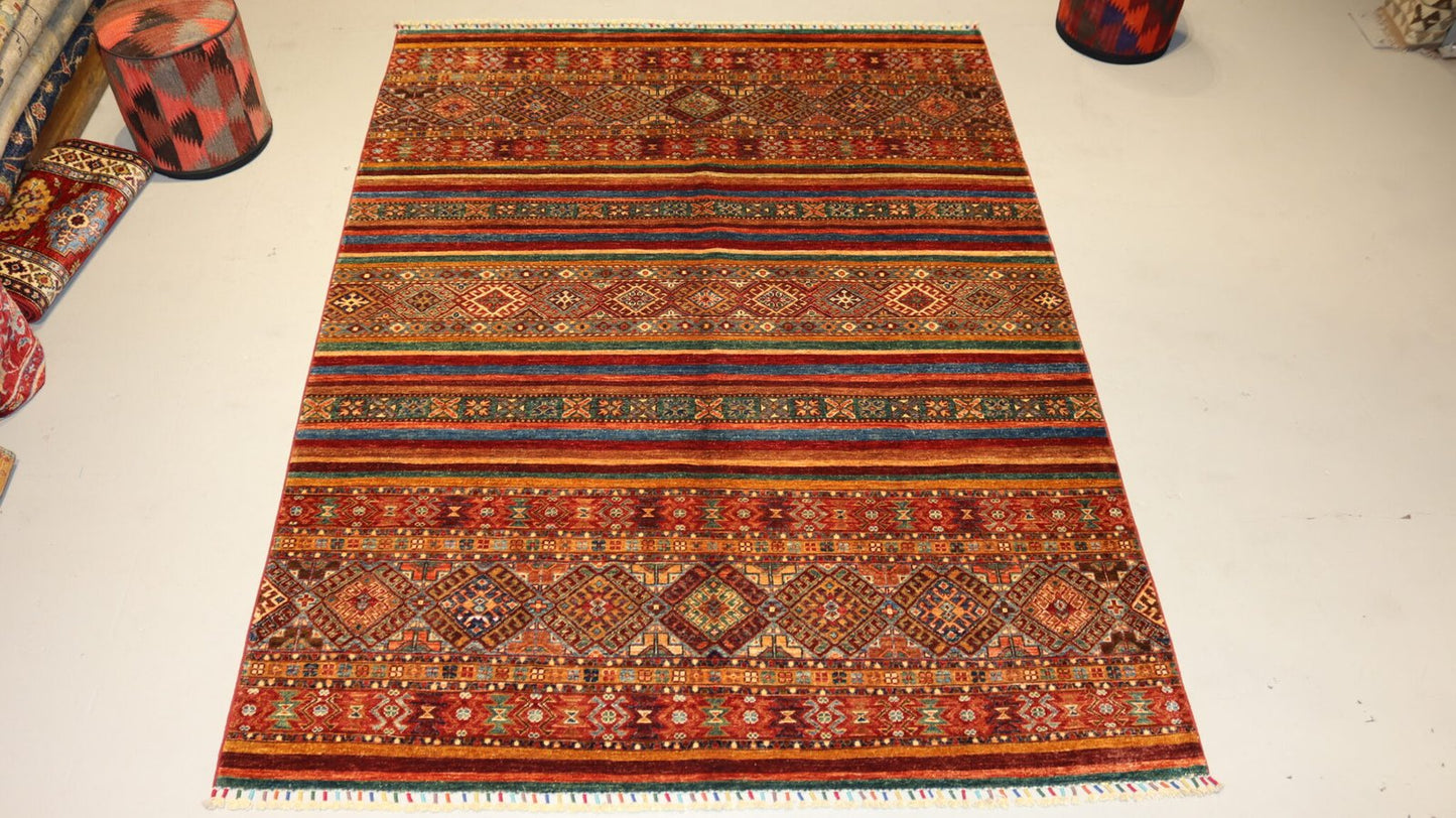 Red Brown Handmade Rug - 7.9×5.9 Ft.