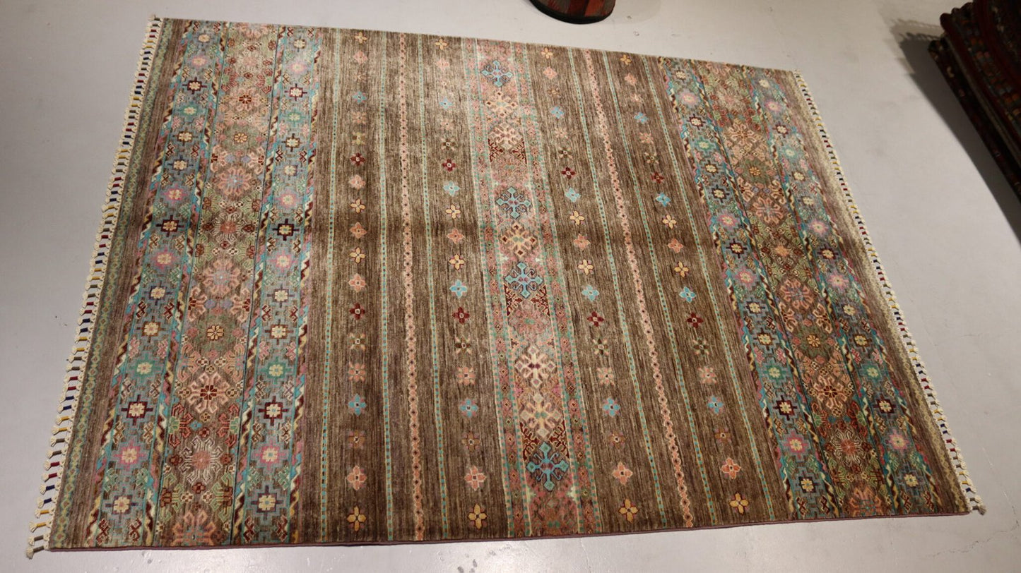 Tribal Brown Handmade Rug -7.7×5.9Ft.