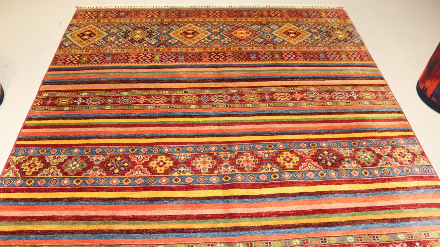 Afghan Tribal Rug -8.2×5.6Ft.