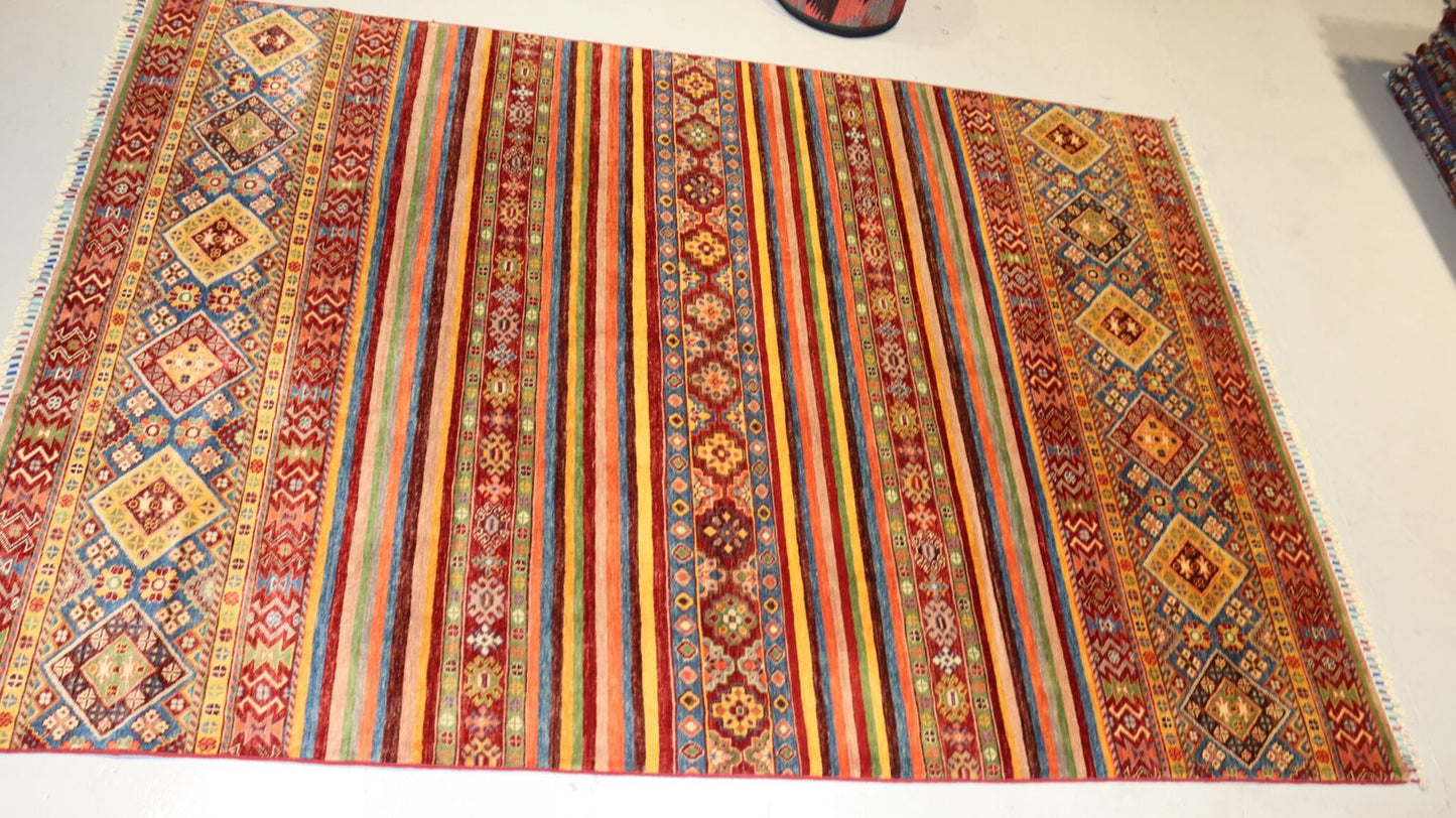 Afghan Tribal Rug -8.2×5.6Ft.