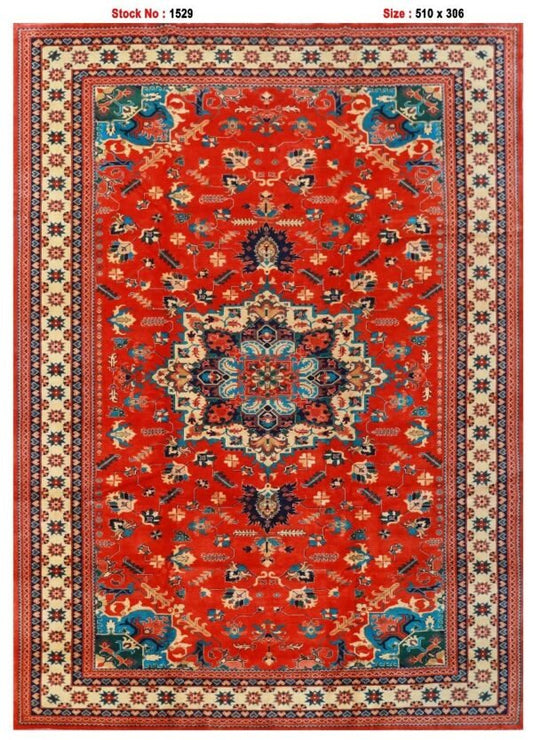 Afghan Handmade Medallion Design with white Border Rug SIZE 510x306cm, 16.7×10.1 Ft.