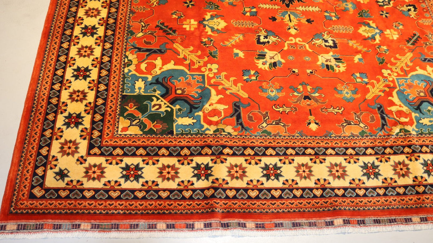 Afghan Handmade Medallion Design with white Border Rug SIZE 510x306cm, 16.7×10.1 Ft.