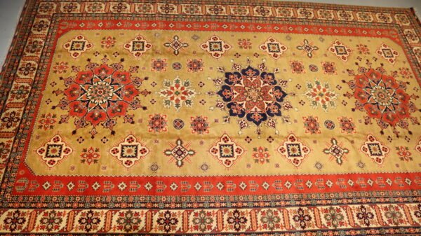 Afghan Handmade Medallion Design with Red Border Rug, Size-488x295cm, 16.1×9.6.1 Ft.