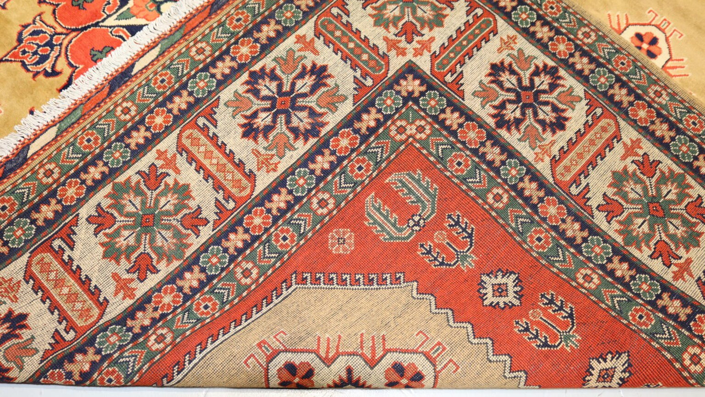 Afghan Handmade Medallion Design with Red Border Rug, Size-488x295cm, 16.1×9.6.1 Ft.