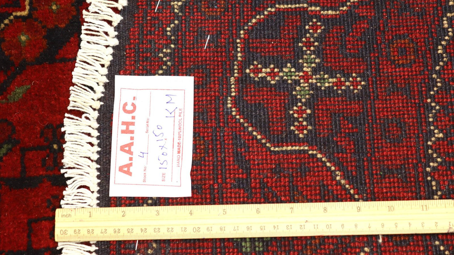 Afghan Handmade Red color Round Rug Size- 150 X 150 Cm–5 X 5 Ft.