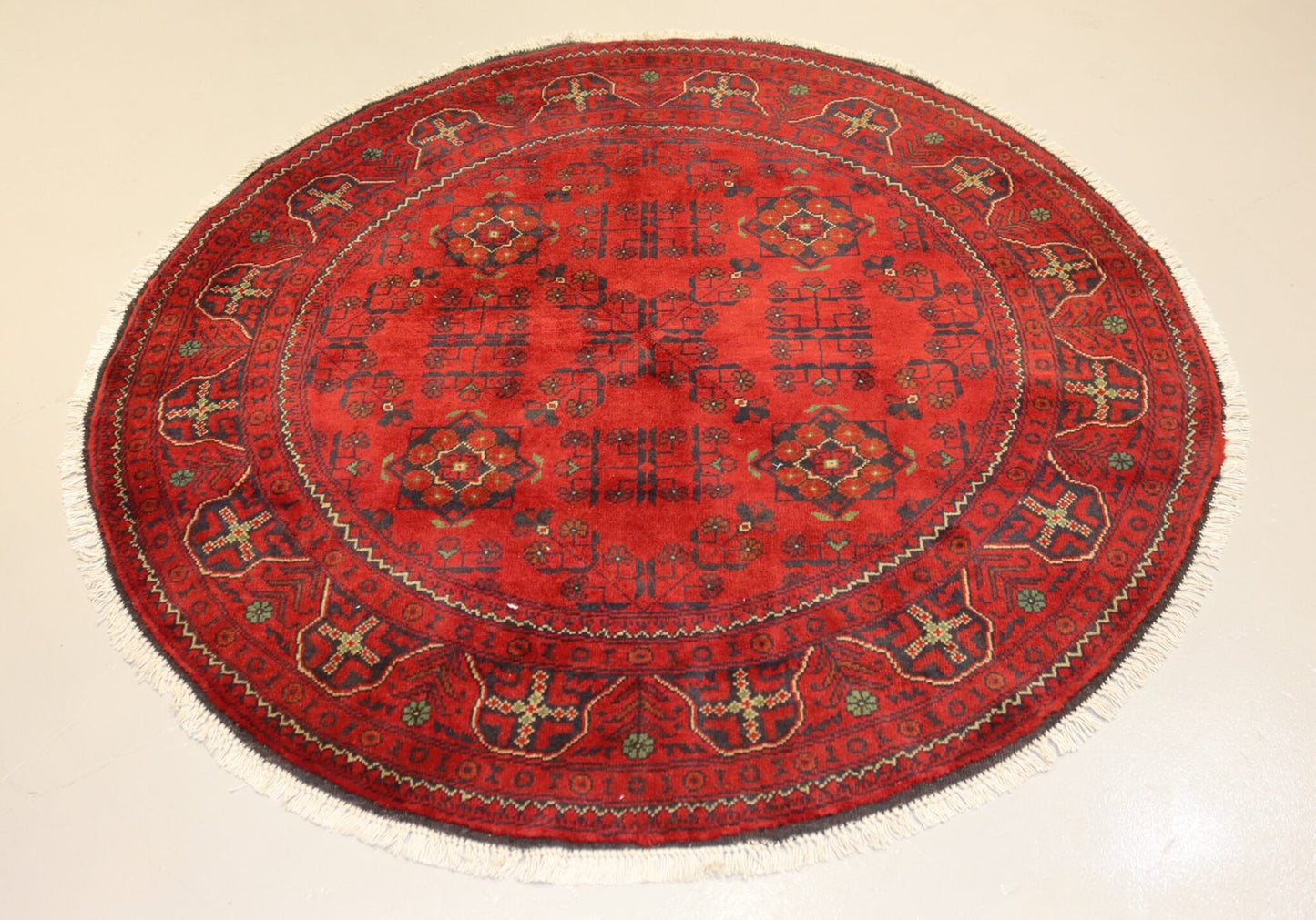 Afghan Handmade Red color Round Rug Size- 150 X 150 Cm–5 X 5 Ft.