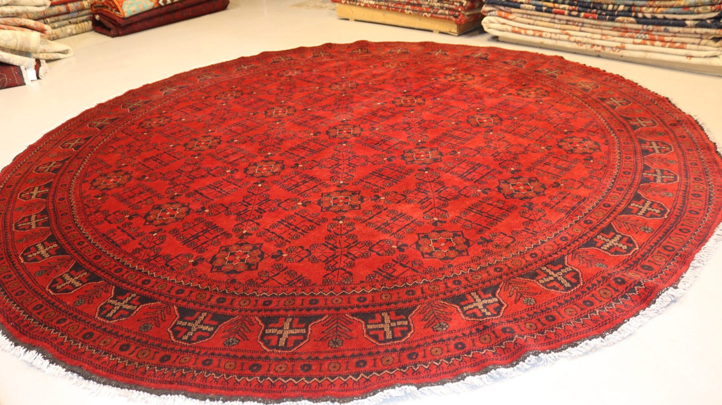 Afghan Handmade Red color Round Rug -Size- 300 X 300 Cm–10 X 10 Ft.