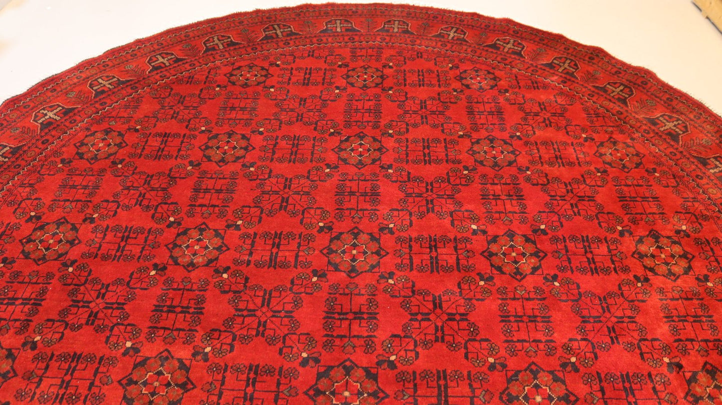 Afghan Handmade Red color Round Rug -Size- 300 X 300 Cm–10 X 10 Ft.