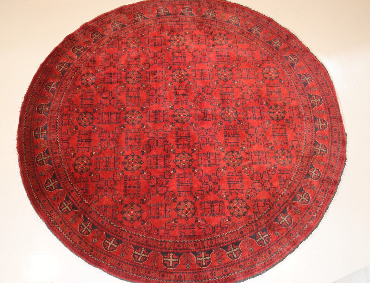 Afghan Handmade Red color Round Rug -Size- 300 X 300 Cm–10 X 10 Ft.