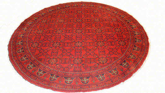 Afghan Handmade Red color Round Rug Size- 300 X 300 Cm–10 X 10 Ft.