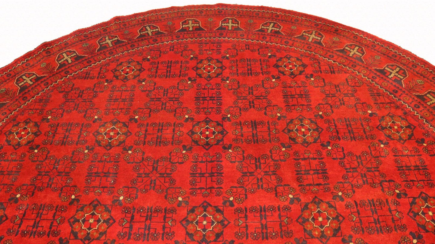 Afghan Handmade Red color Round Rug Size- 300 X 300 Cm–10 X 10 Ft.