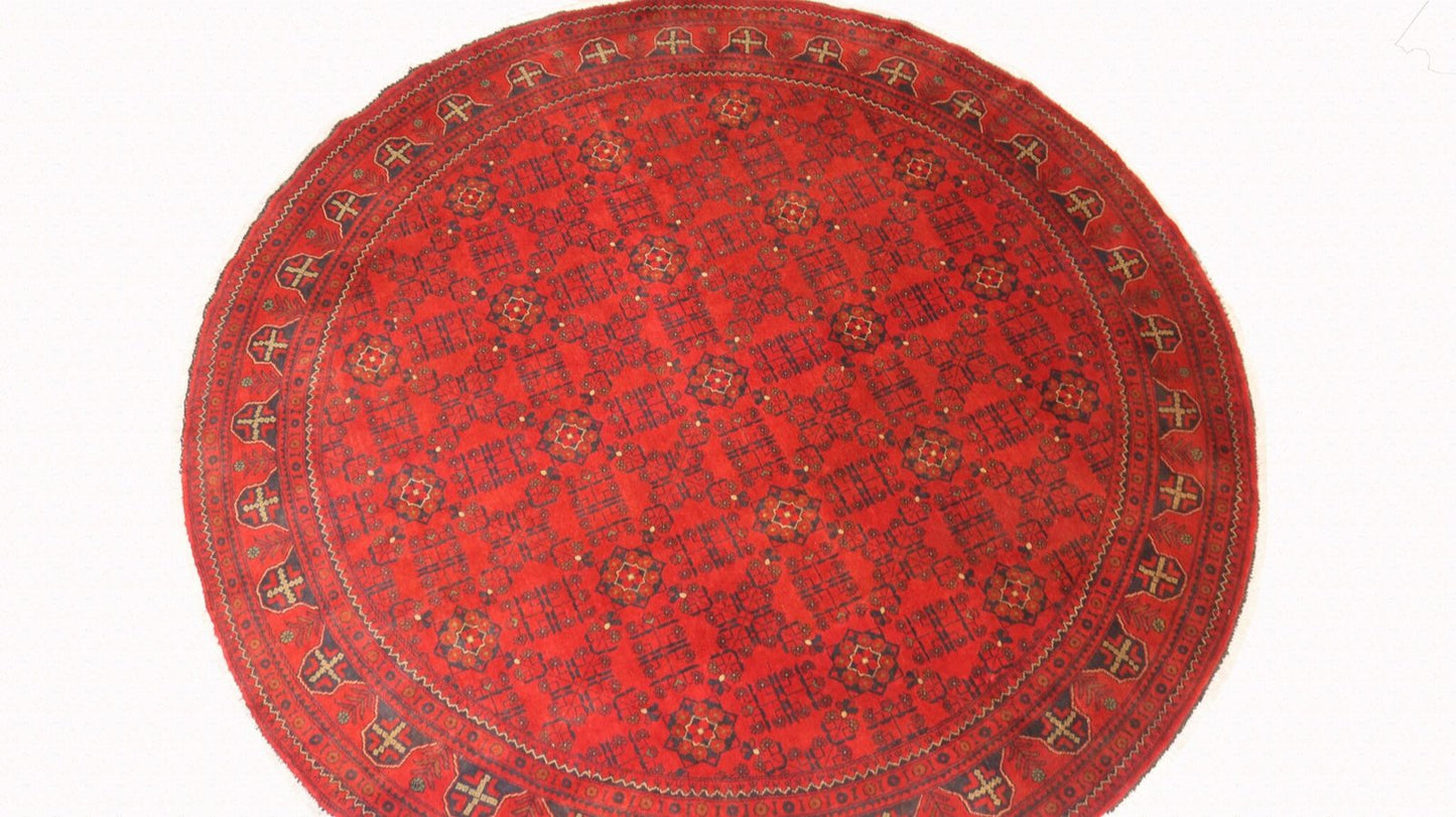 Afghan Handmade Red color Round Rug Size- 300 X 300 Cm–10 X 10 Ft.