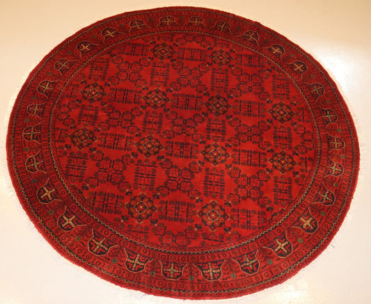 Afghan Handmade Red color Round Rug -Size- 200 X 200 Cm–6.5 X 6.5 Ft.