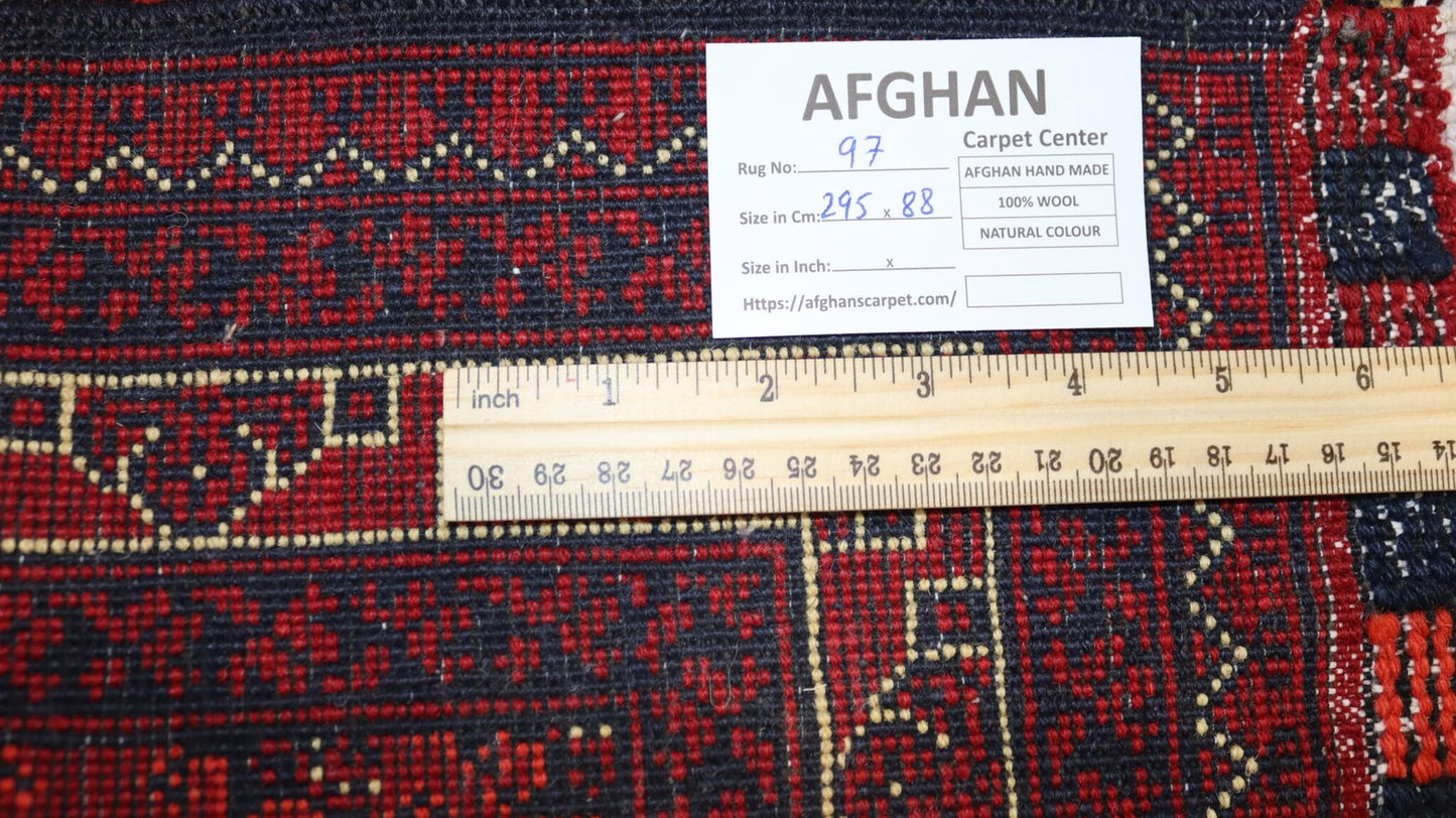 Afghan Handmade Rug-Size-295X88-Cm-9.6X2.8 Ft.