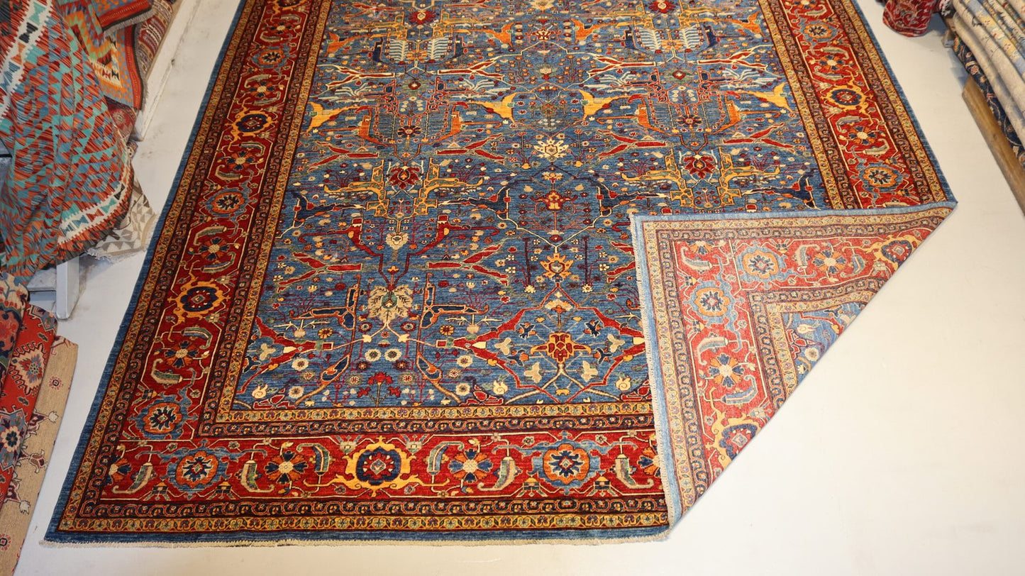 Afghan Handmade Persian Design Blue Area--Size-460x370cm, 15.1 X 12.1 Ft.