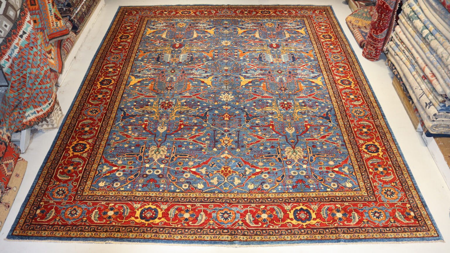 Afghan Handmade Persian Design Blue Area--Size-460x370cm, 15.1 X 12.1 Ft.