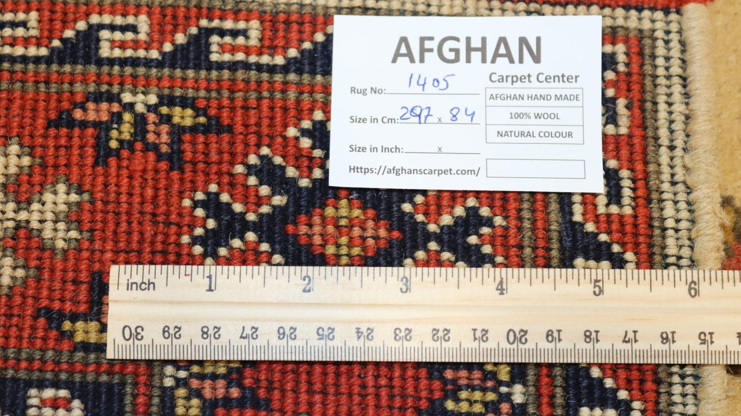 Afghan Handmade Rug -Size-297X84-Cm-9.7X2.7 Ft.