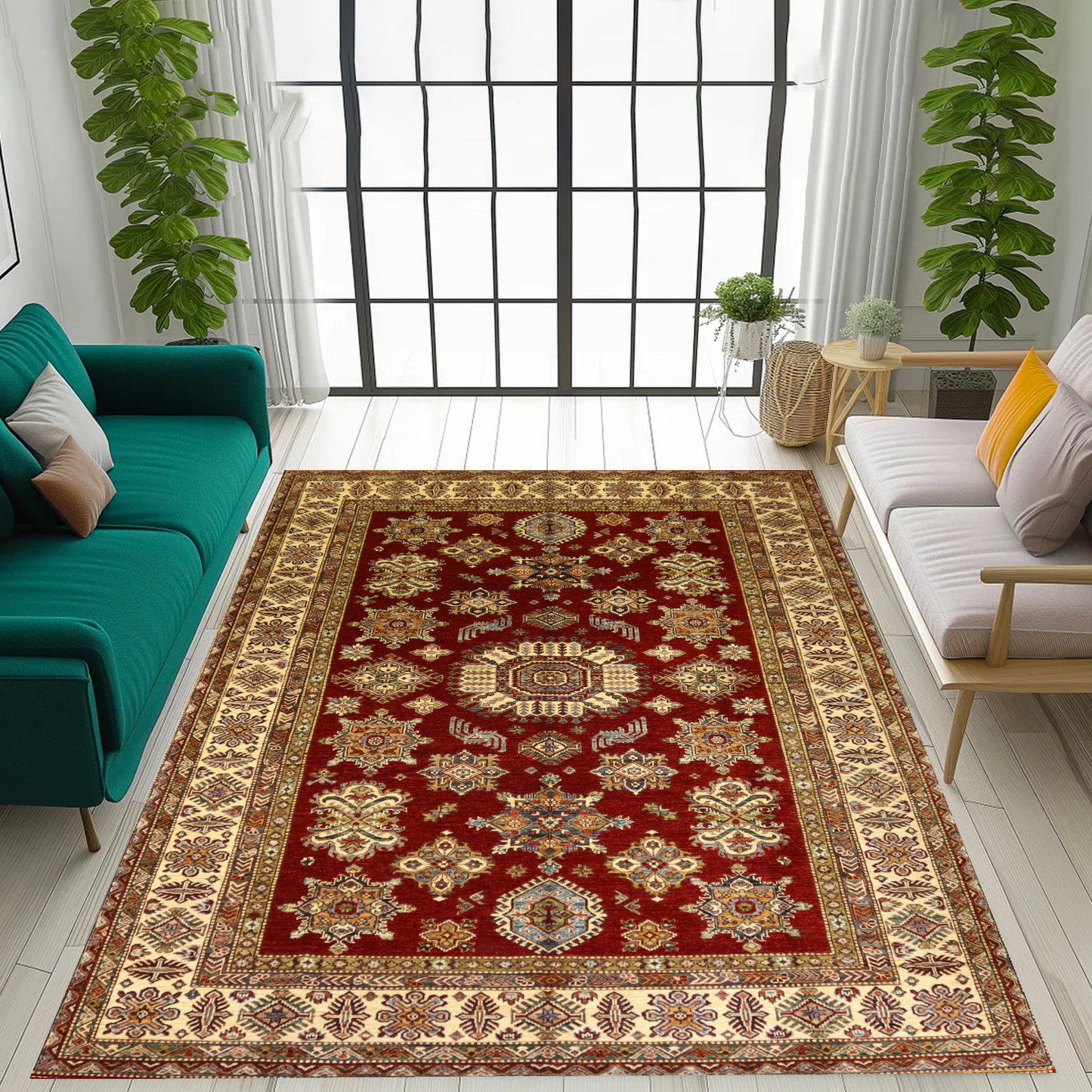 Handmade Red Area Rug -10.2×6.9Ft. 